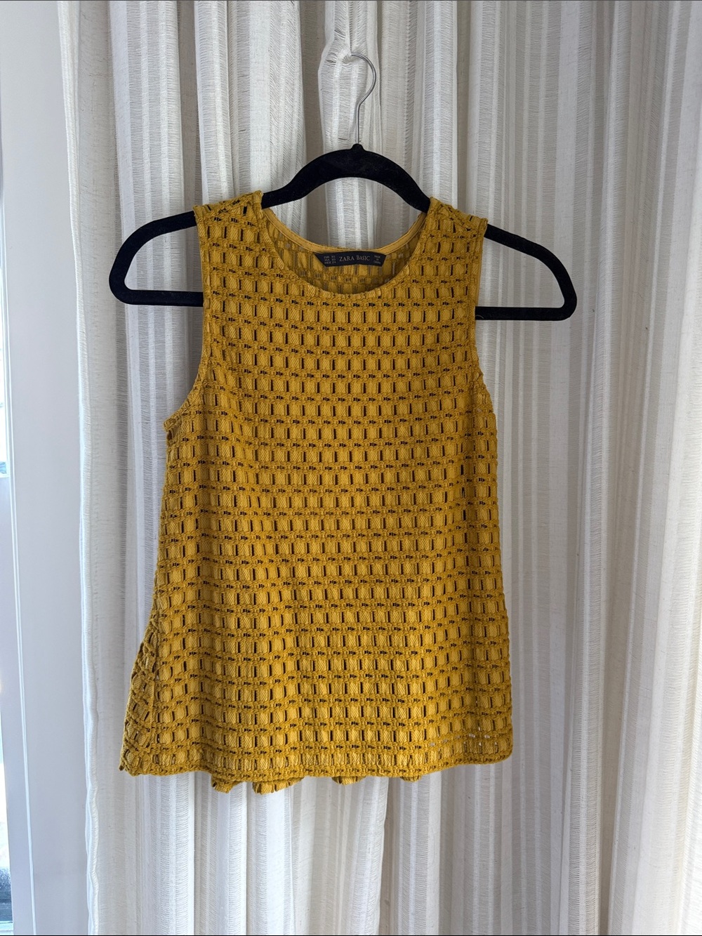 Zara Mustard Yellow Crochet Knit Tank Top